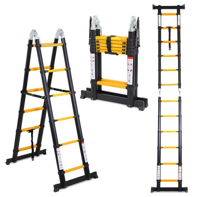 Scala Telescopica Pieghevole Portatile, Scala Allungabile 5M - Scala Telescopica 2,5M+2,5M Giallo+Nero