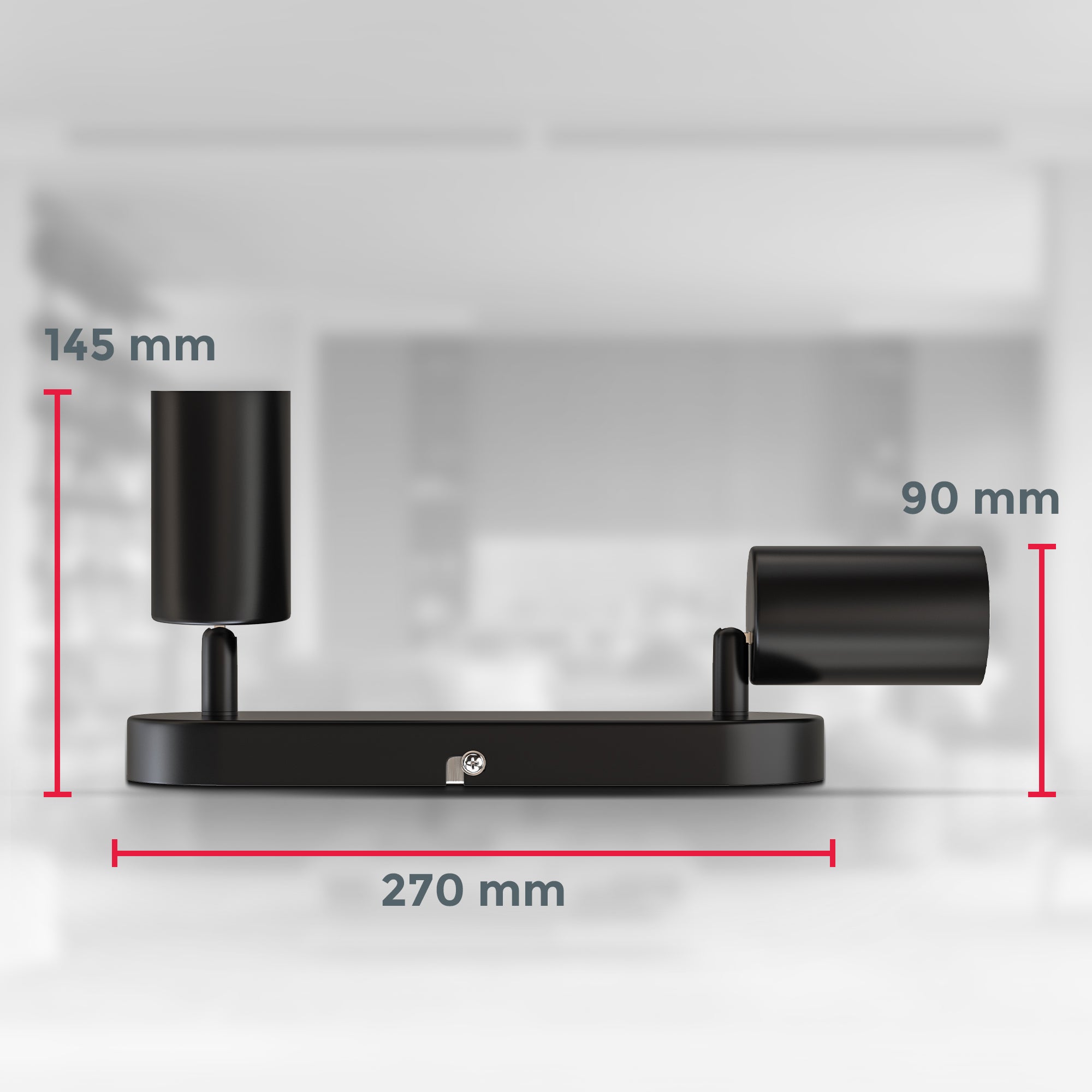 Spot LED 2 lampes - IP20 - 270x60x90mm - Noir - 2xGU10 max. 9W - non dimmable - têtes orientables - B.K.Licht - 8