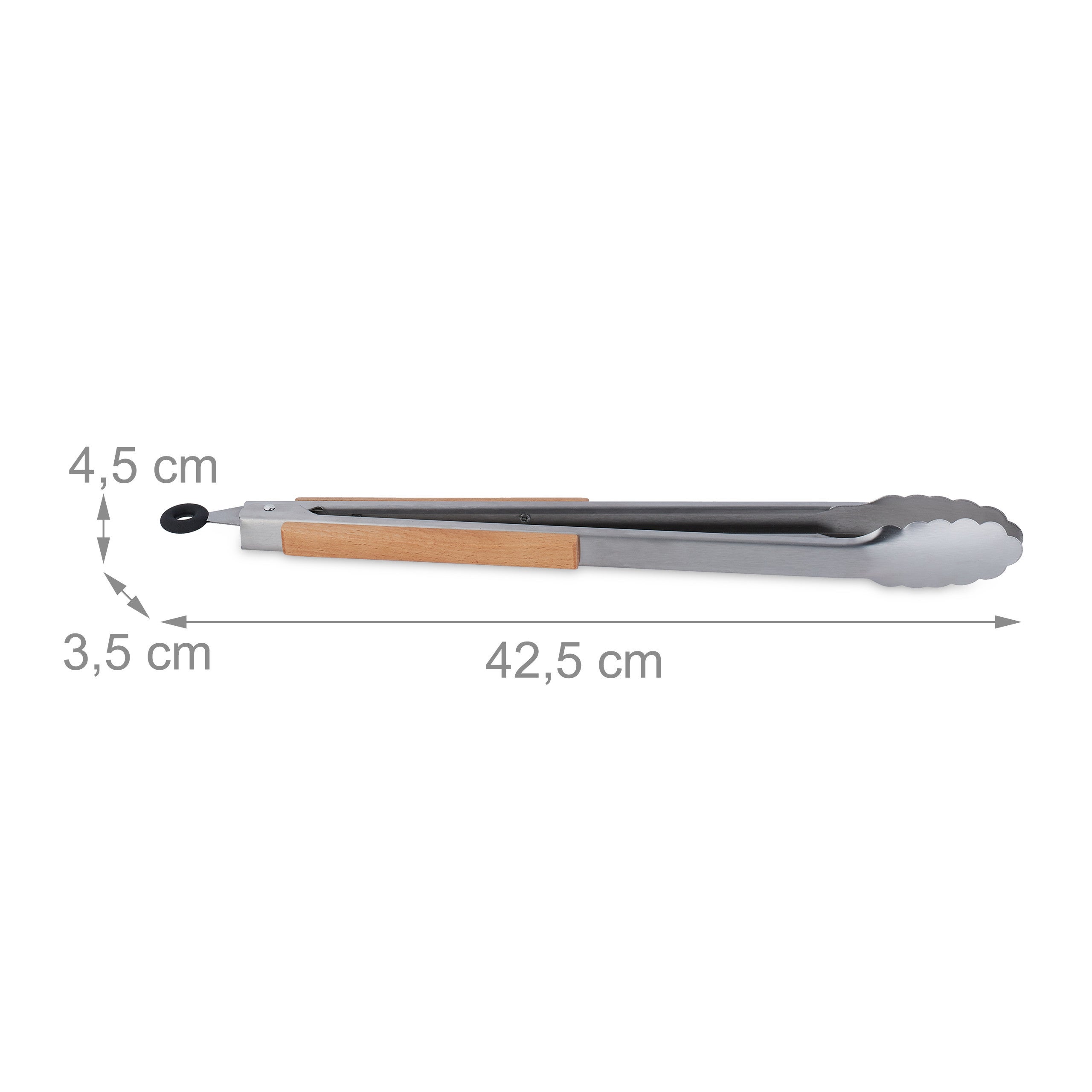 Pince de barbecue, lot de 6, long ustensile pour le grill, 38 cm, poignée en bois, acier inoxydable, argent/nature - 4