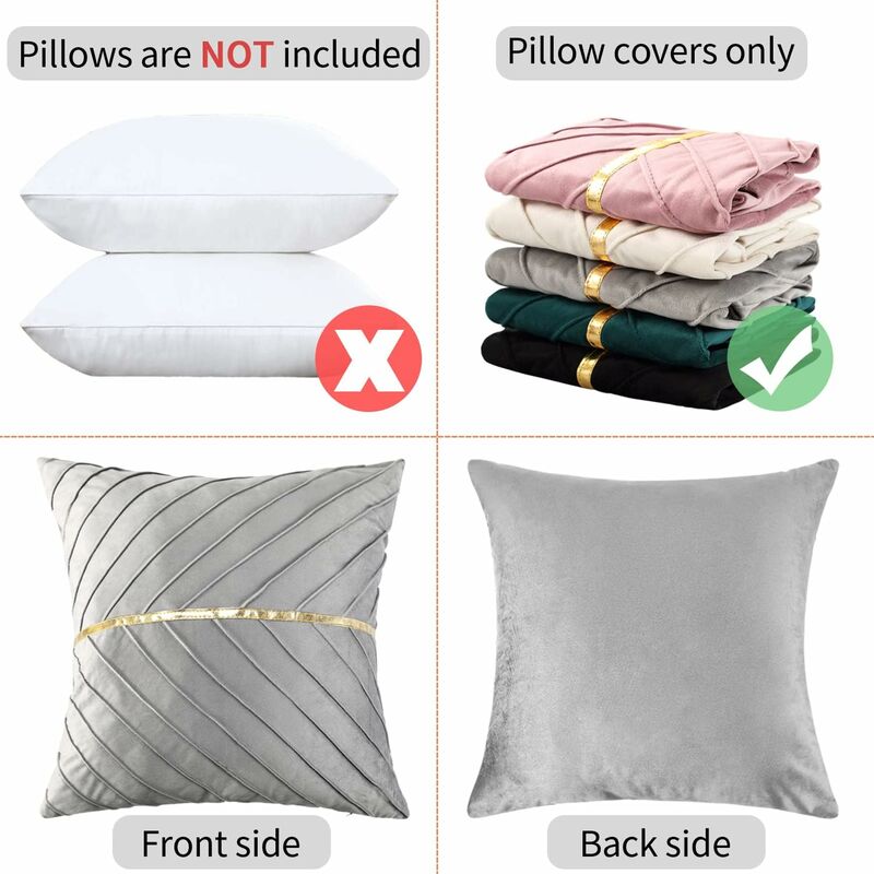 Lot de 2 coussins décoratifs en velours gris pour canapé, maison, bureau, voiture, jardin, 45 x 45 cm - 5