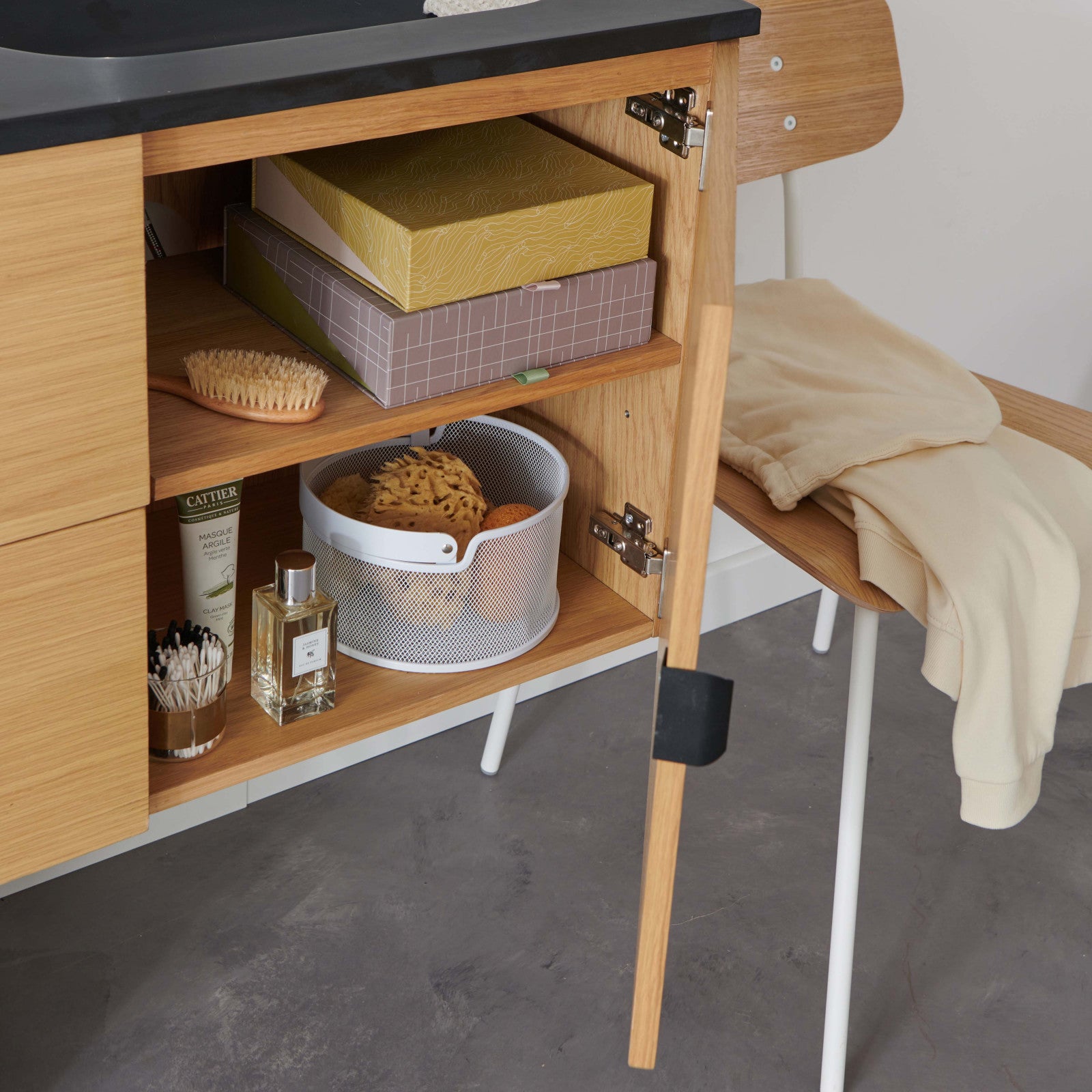 Meuble double 140cm chêne STUDIO suspendu avec plan résine - 7