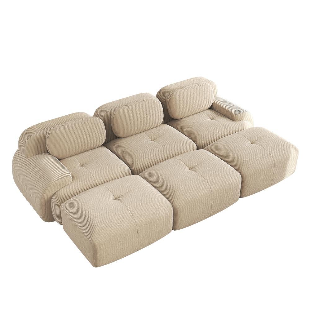Canapé modulaire 3 places en tissu côtelé avec 3 poufs, accoudoirs extra-larges, rembourrage 32D, sans montage, adapté aux animaux - 6
