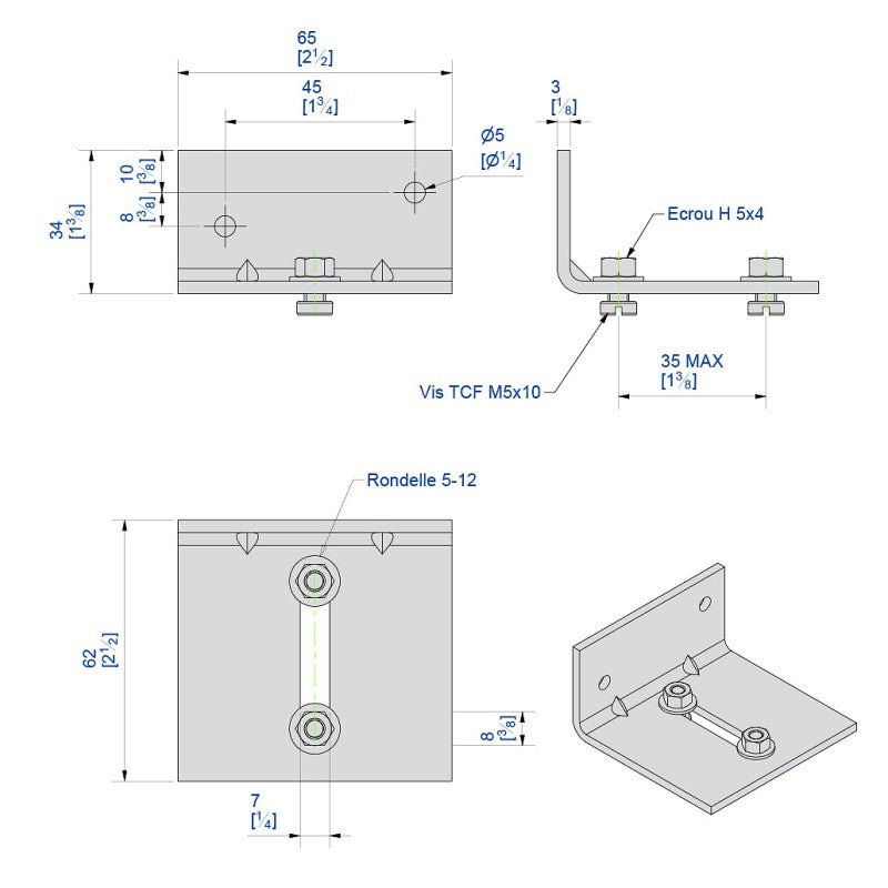 Equerre double de fixation murale de 2 rails jumelés pour SLID'UP 1100 - 2