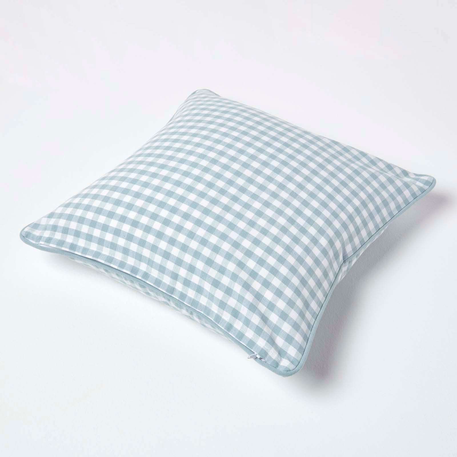 Homescapes Housse de coussin Bleu à carreaux Vichy, 45 x 45 cm - 4