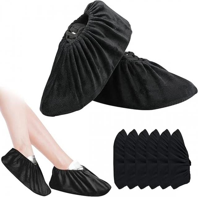 6 Paires(Noir) Surchaussures Lavable Couvre-Chaussure Anti Glisse Réutilisables Antidérapant Surchausson avec Flanelle Pantoufle