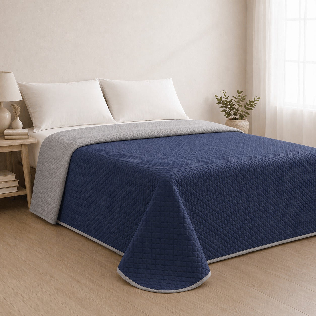 Colcha Bicolor Reversible Azul/Gris Cama 180cm Donegal Collections - 5