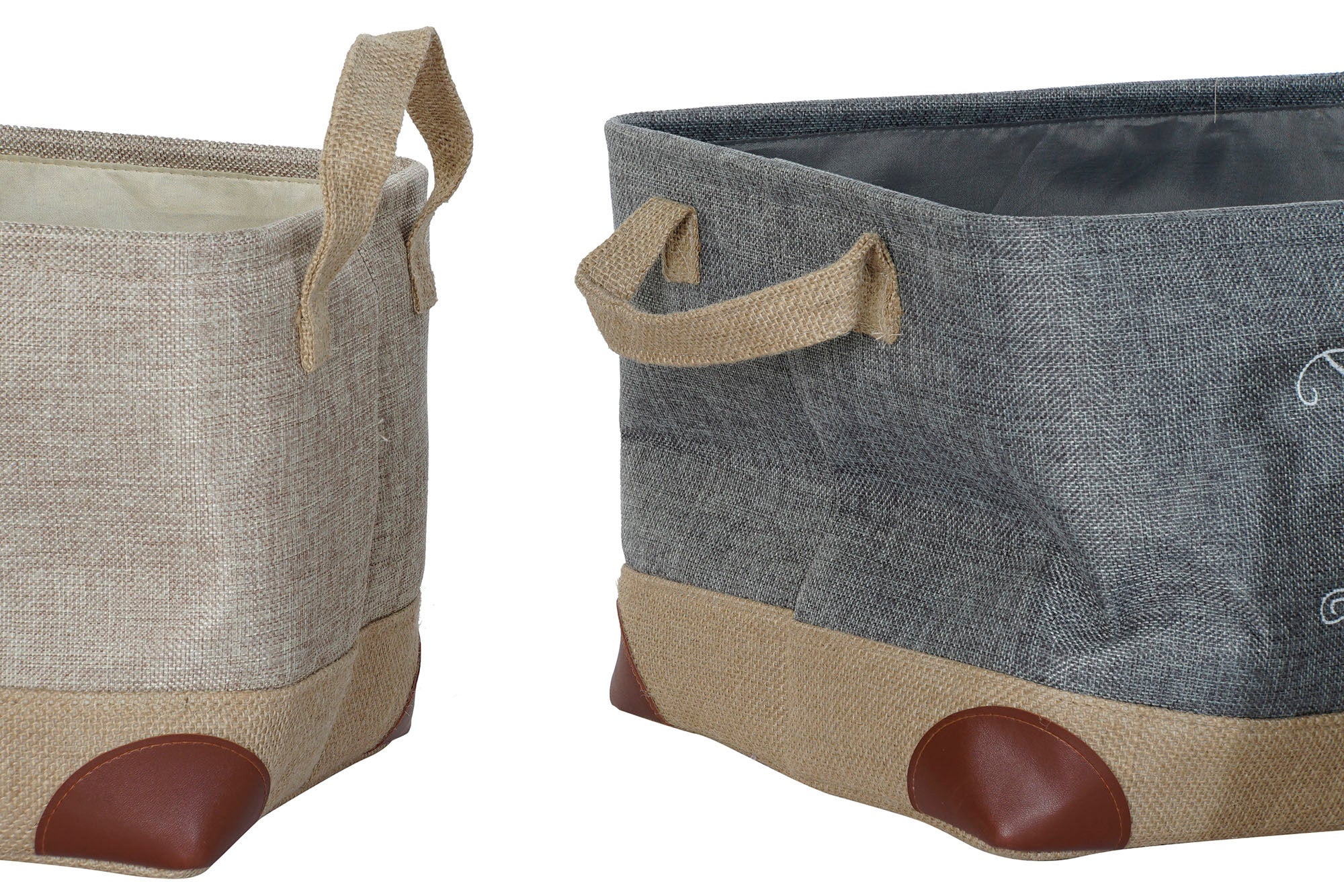 Set di Cestini DKD Home Decor 40 x 30 x 24 cm Grigio Beige Poliestere Marrone Chiaro (3 Pezzi) - 6