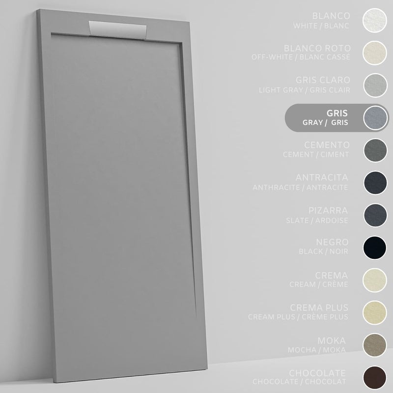 SOULHOME Brodzik prysznicowy– Żywica– Gel Coat– Gładka/Kamienna tekstura – Antypoślizgowy – szary- 130X70- Niski 3cm– Elegancki