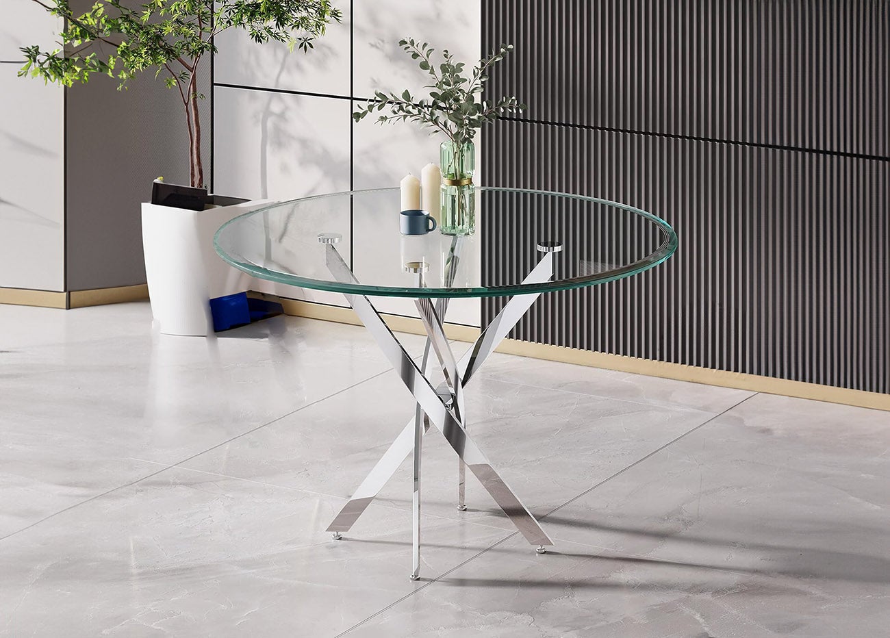 Mesa Redonda de Cristal Templado 120cm DT. Comedor o Cocina, Cambria - 2