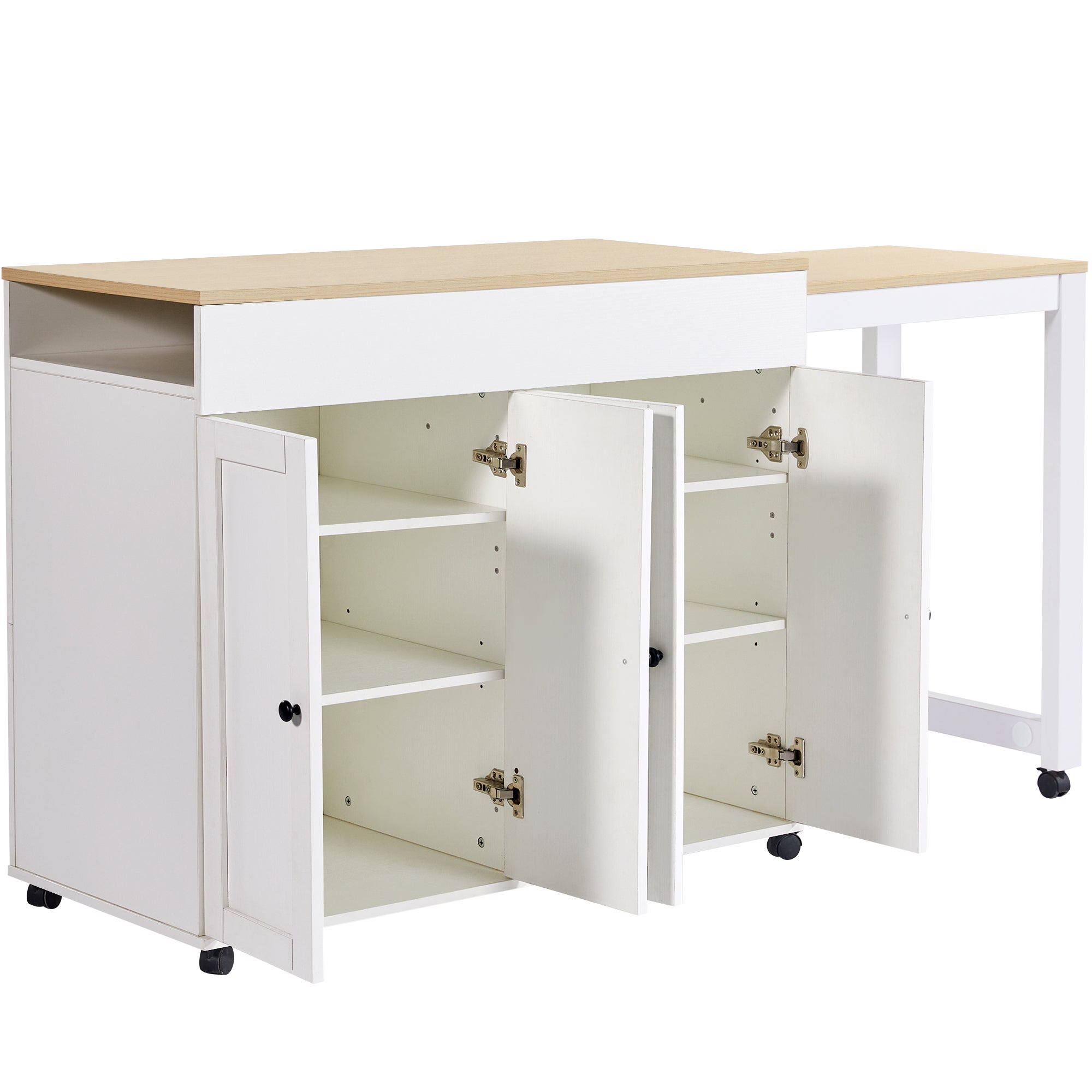 Ilot central de cuisine - avec plateau extensible - en MDF - avec 4 portes - Blanc - 6
