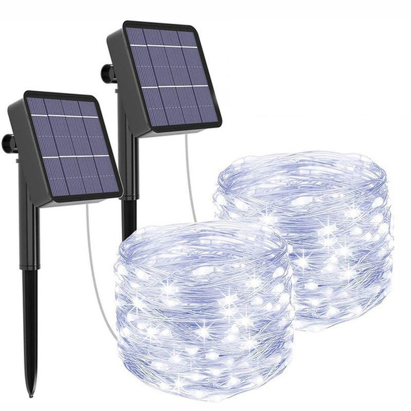 2 szt. 30m 300 LED zewnętrzna solarna girlanda świetlna wodoodporna, słoneczne światło bajkowe, 8 trybów na dziedziniec, do ogrodu (biały)