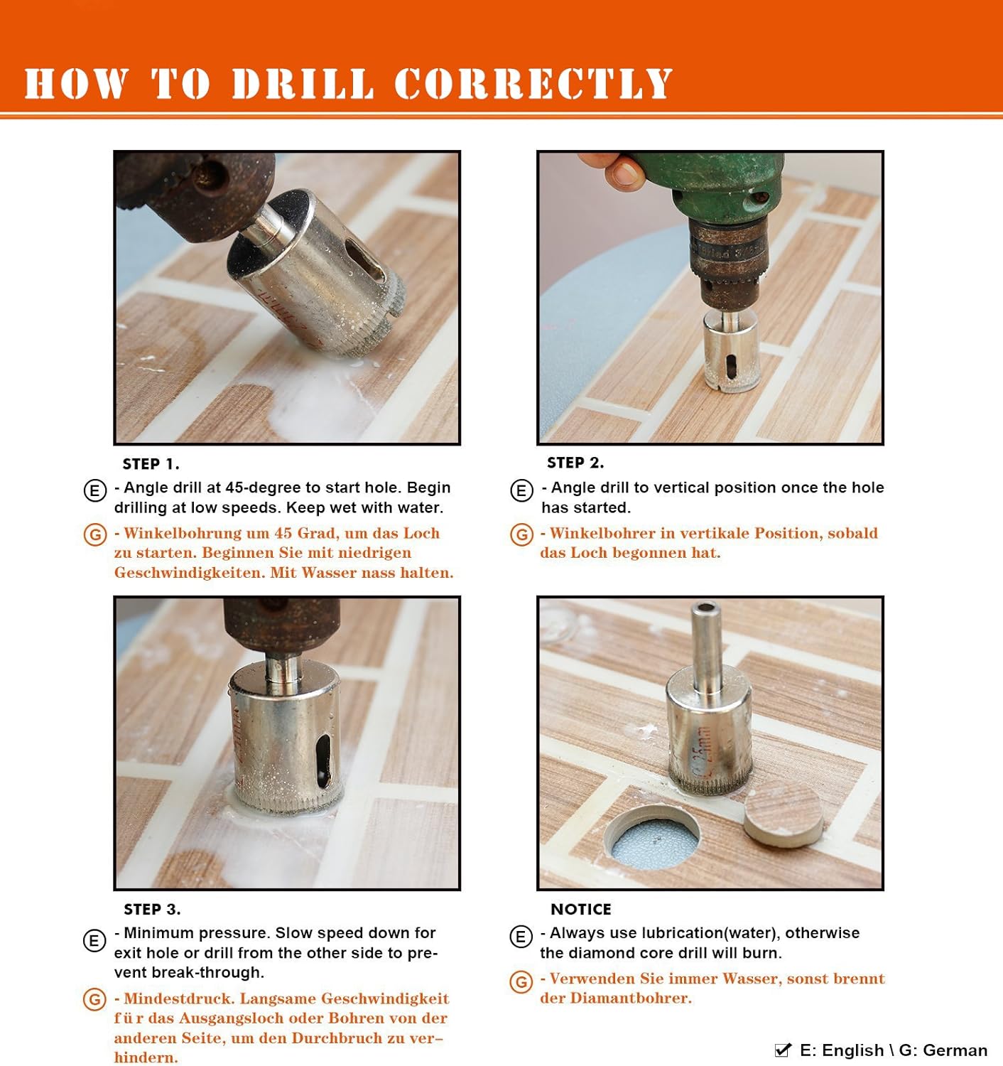 Foret diamanté, Scie-cloche Lot d'accessoires de forets pour verre/carrelage/marbre/porcelaine de coupe,acier inoxydable Carbone 8-50 mm 10 pièces - 3