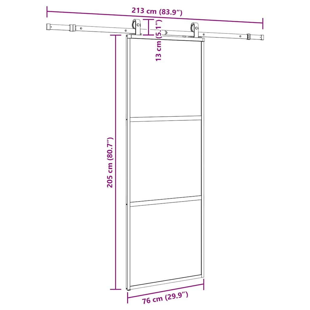 Puerta corredera con herrajes negro 76x205 cm vidrio templado vidaXL - 3