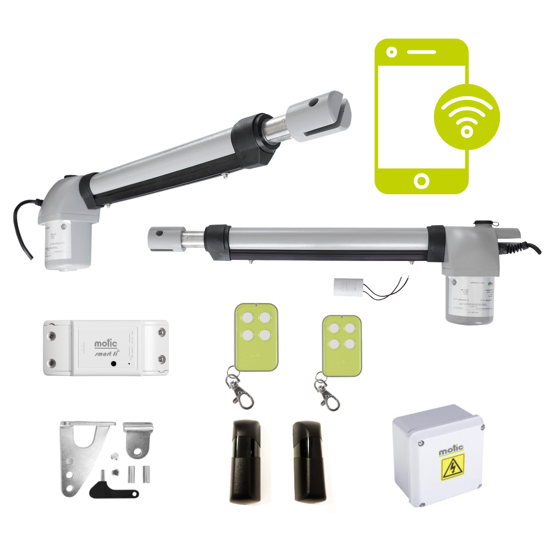 Motor Puerta Batiente 2 Hojas - Motores para Puertas Batientes- - Kit Incluye2 mandos a Distancia + fotocelulas + WIFI. Domo 4G Motic - 4