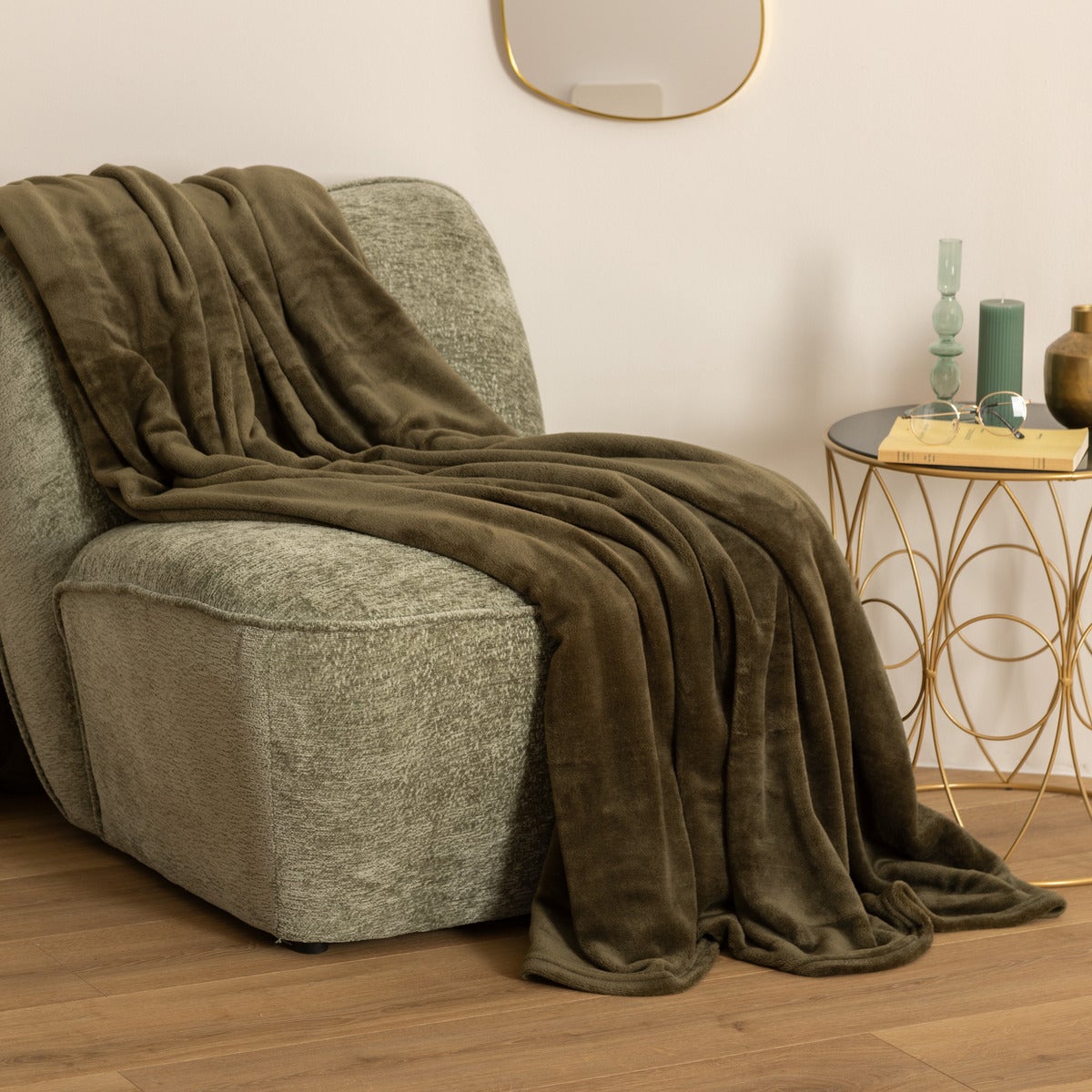 ATMOSPHERA Plaid In Flanella Verde Cachi - 125x150 Cm, Morbido In Poliestere Per Divano E Letto - 2