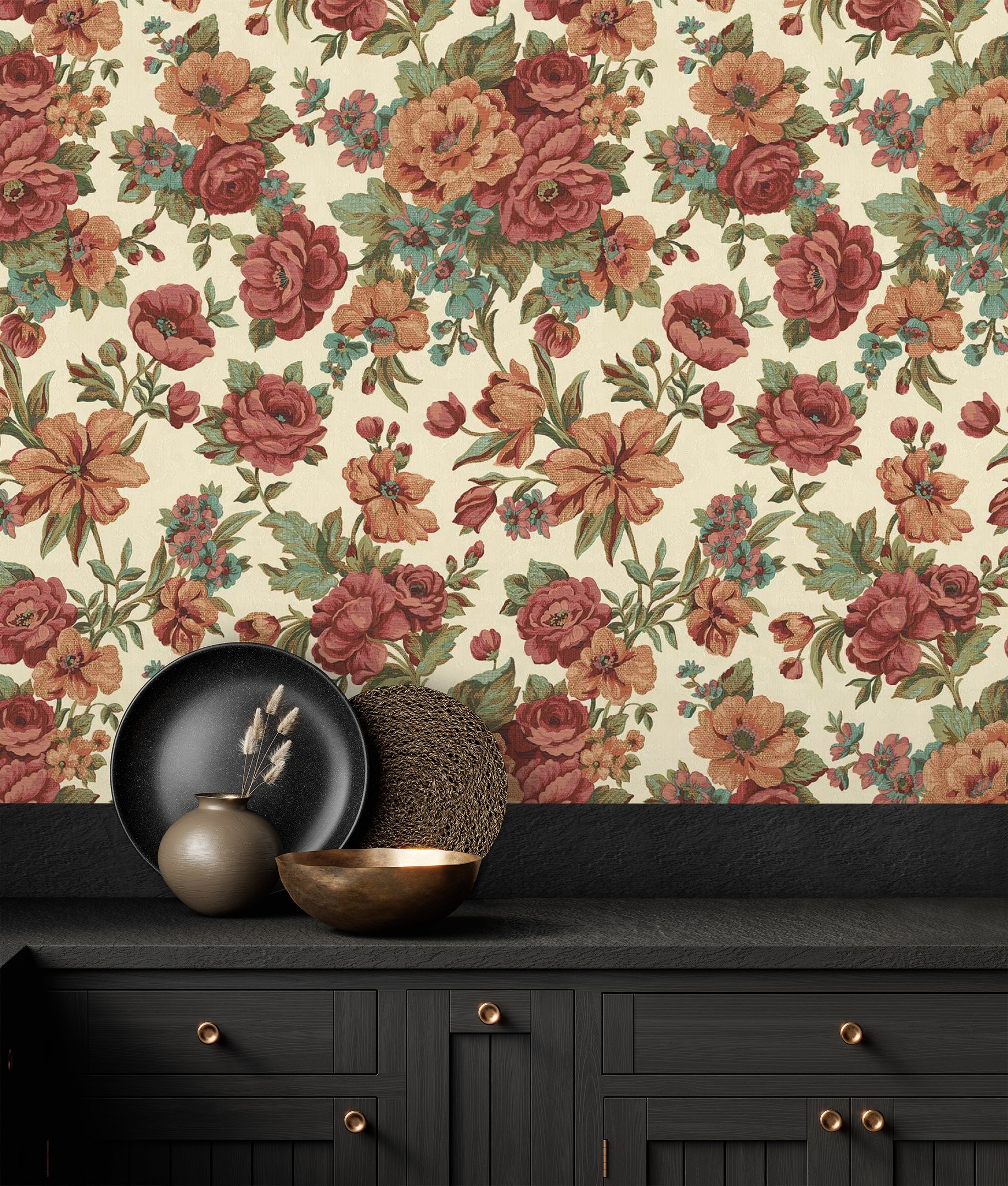 Papel pintado vinílico flores románticas efecto textura de tela tejida en relieve - anastasia garden 676419 de gaulan - rollo de 10 m x 1,06 m