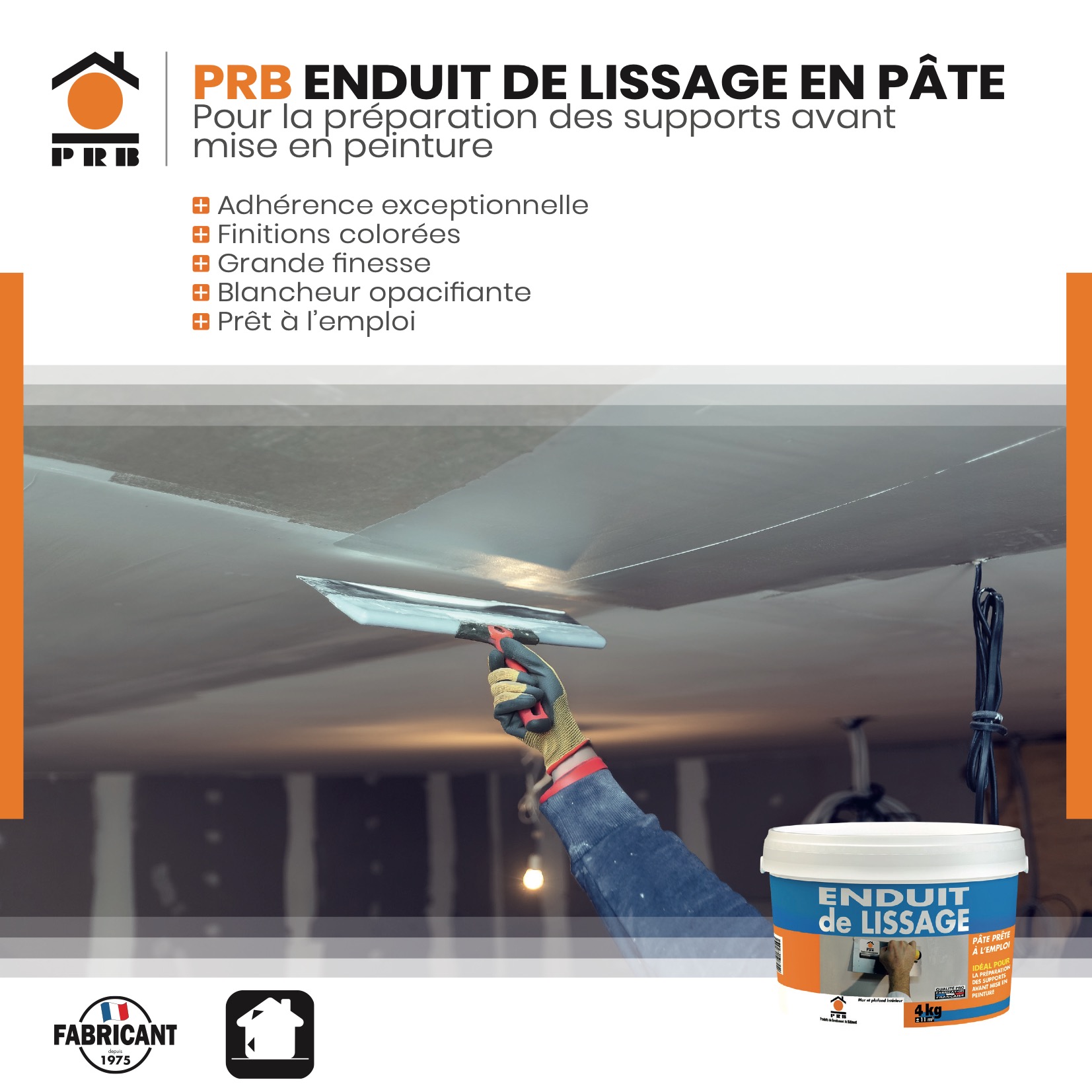 Enduit de Lissage en Pâte 4kg - Prêt à l’Emploi - Finition Ultra Lisse pour Murs et Plafonds - Application Facile, Séchage Rapide - 2