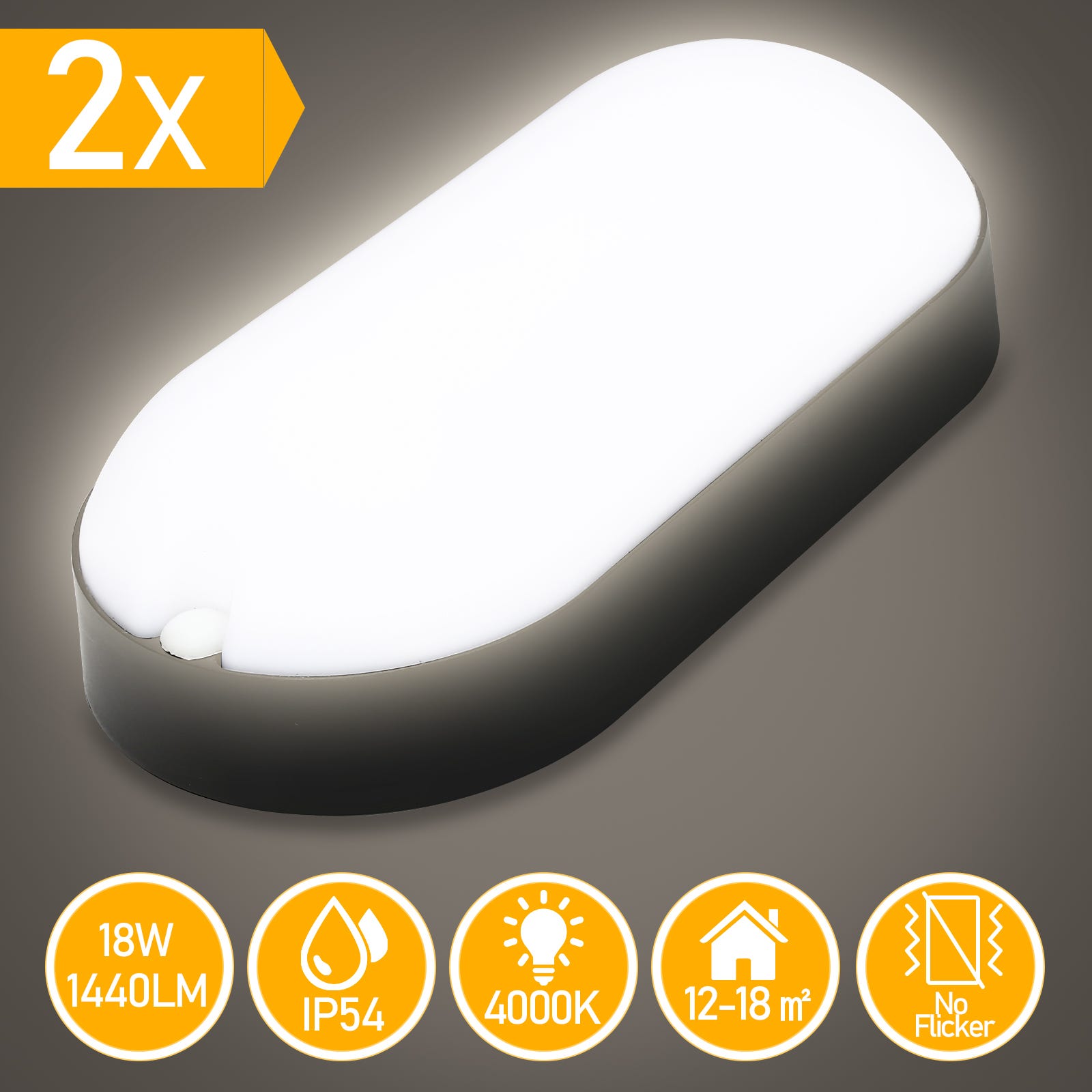 2x plafonniers LED étanches à l'humidité lumière ovale IP54 garage 15W ...