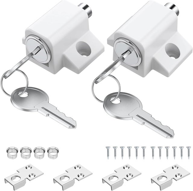 (2pcs)Verrou Baie Vitrée Coulissante Blanc Serrures pour Portes Coulissantes Bloque Fenêtres ou baies Coulissantes avec Clés Maison Sécurité accrue