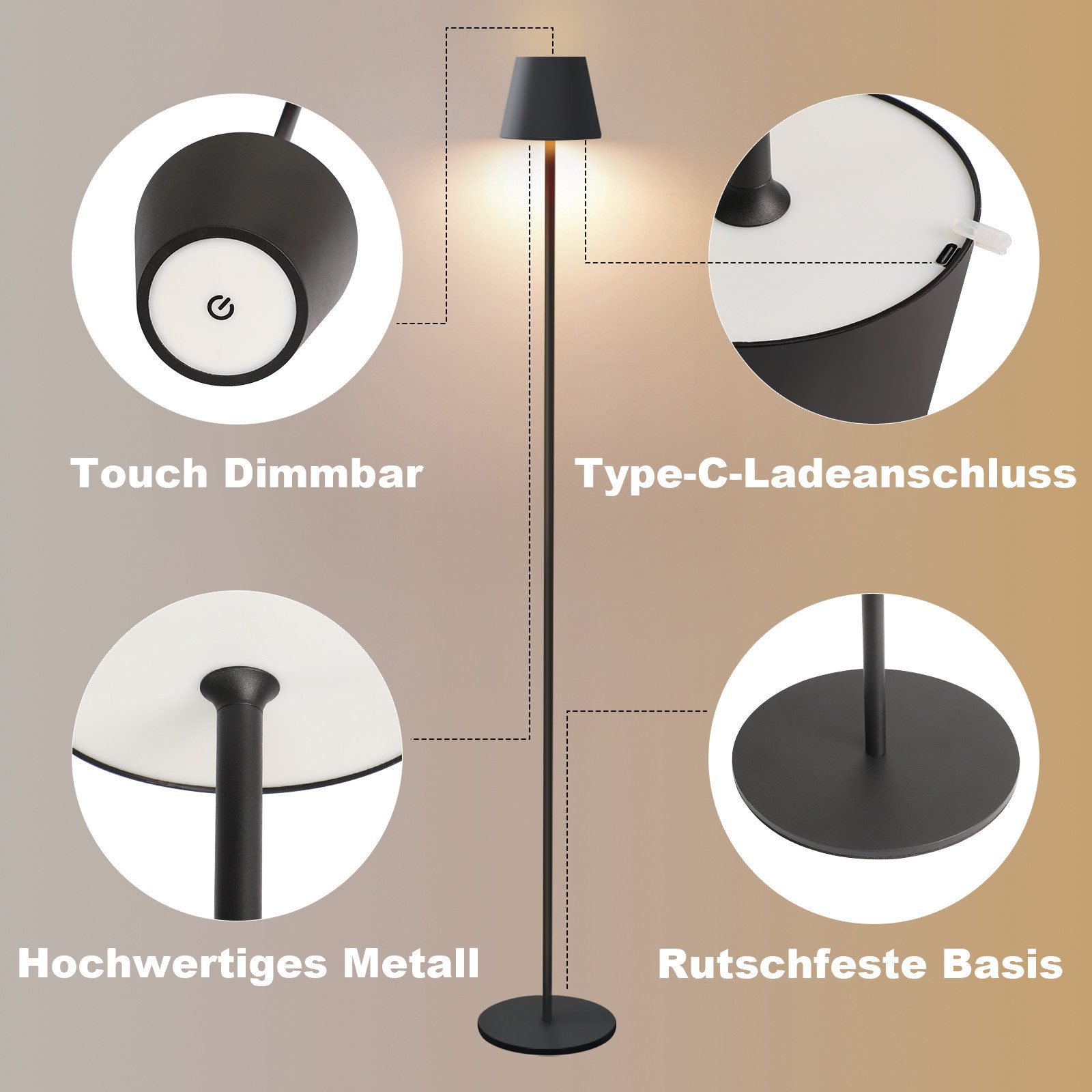 NETTLIFE Lampa podłogowa LED Czarna Nowoczesna Ściemnialna 125 cm 3 Temperatury Barwowe USB Salon - 4