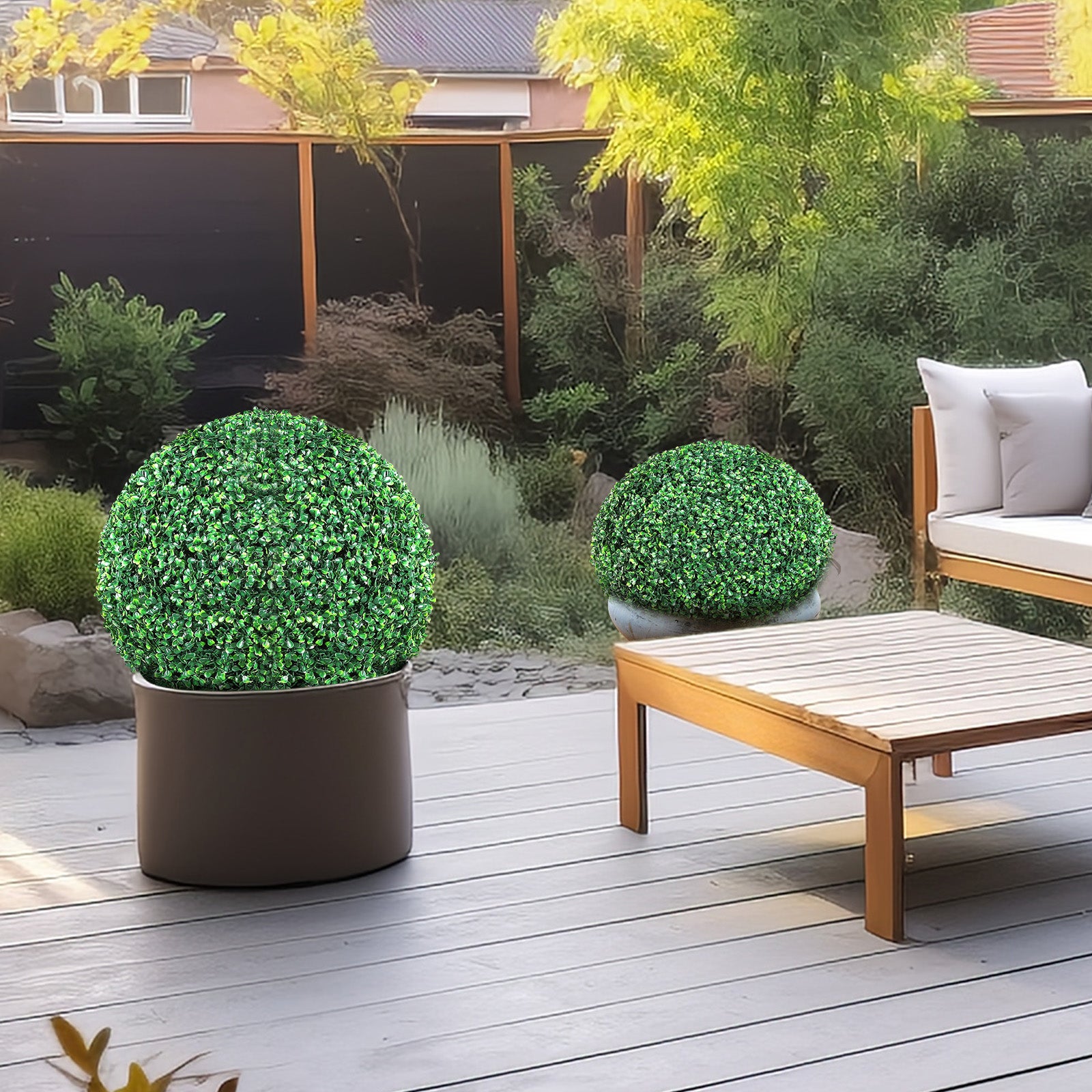 Buis Topiaire Artificiel VEVOR 406 mm Boule de Buis Artificiel Exterieur 2 Fausses Plantes PE 10 Feuilles Remplacables 4 Papillons Decoratifs pour Dec - 8