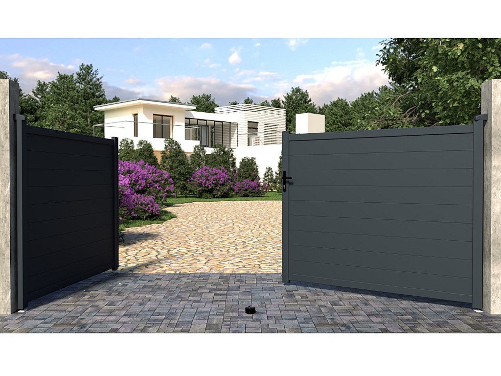 Portail battant aluminium plein L397 x H166 cm anthracite - NAZARIO - 2