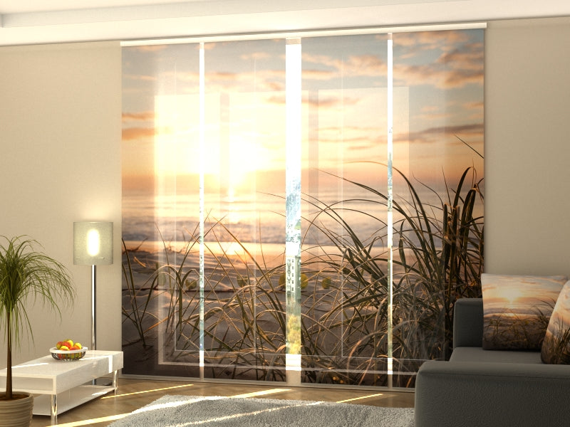 4 paneles japoneses cálida velada en la playa 60x225 cm para sala de estar, dormitorio, cocina