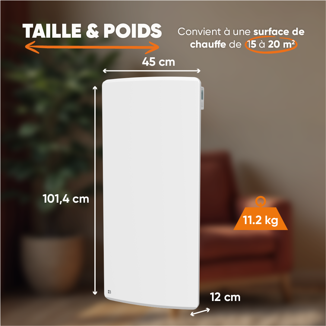 Radiateur électrique fixe à inertie sèche céramique 2000W Bestherm ARIA vertical blanc - 5