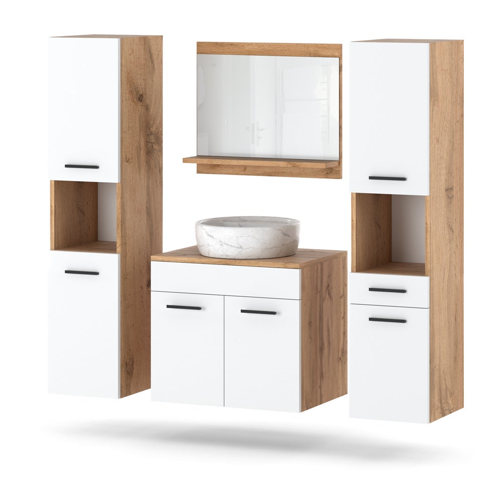 Zestaw mebli łazienkowych 120cm szafka lustro pod umywalkę wotan biały