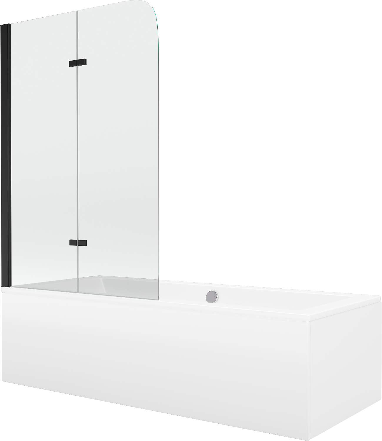 Mexen Cube wanna prostokątna 180 x 80 cm z obudową i parawanem 2-skrzydłowym 100 cm, transparent, czarny - 550518080X9010027000