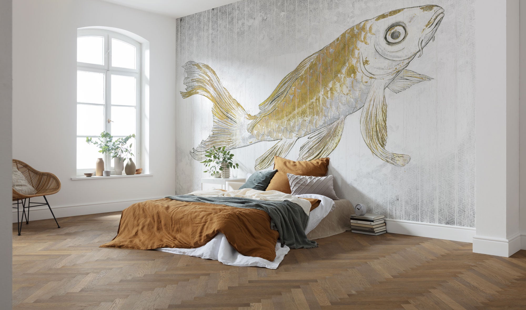 Fototapeta ryba koi żółtymIszarym - 400 x 280 cm - SANDERS &amp; SANDERS