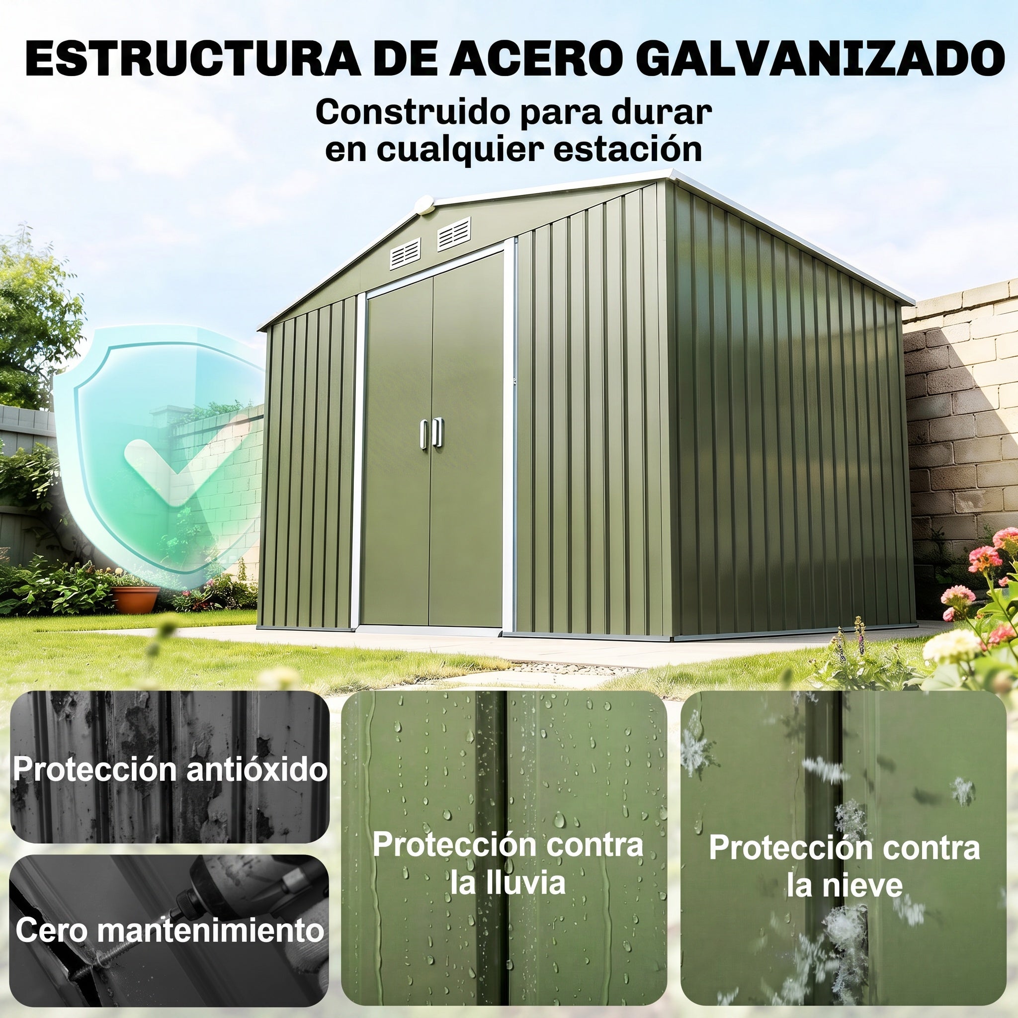 Caseta de jardín Outsunny 277x195x192 cm verde - 4