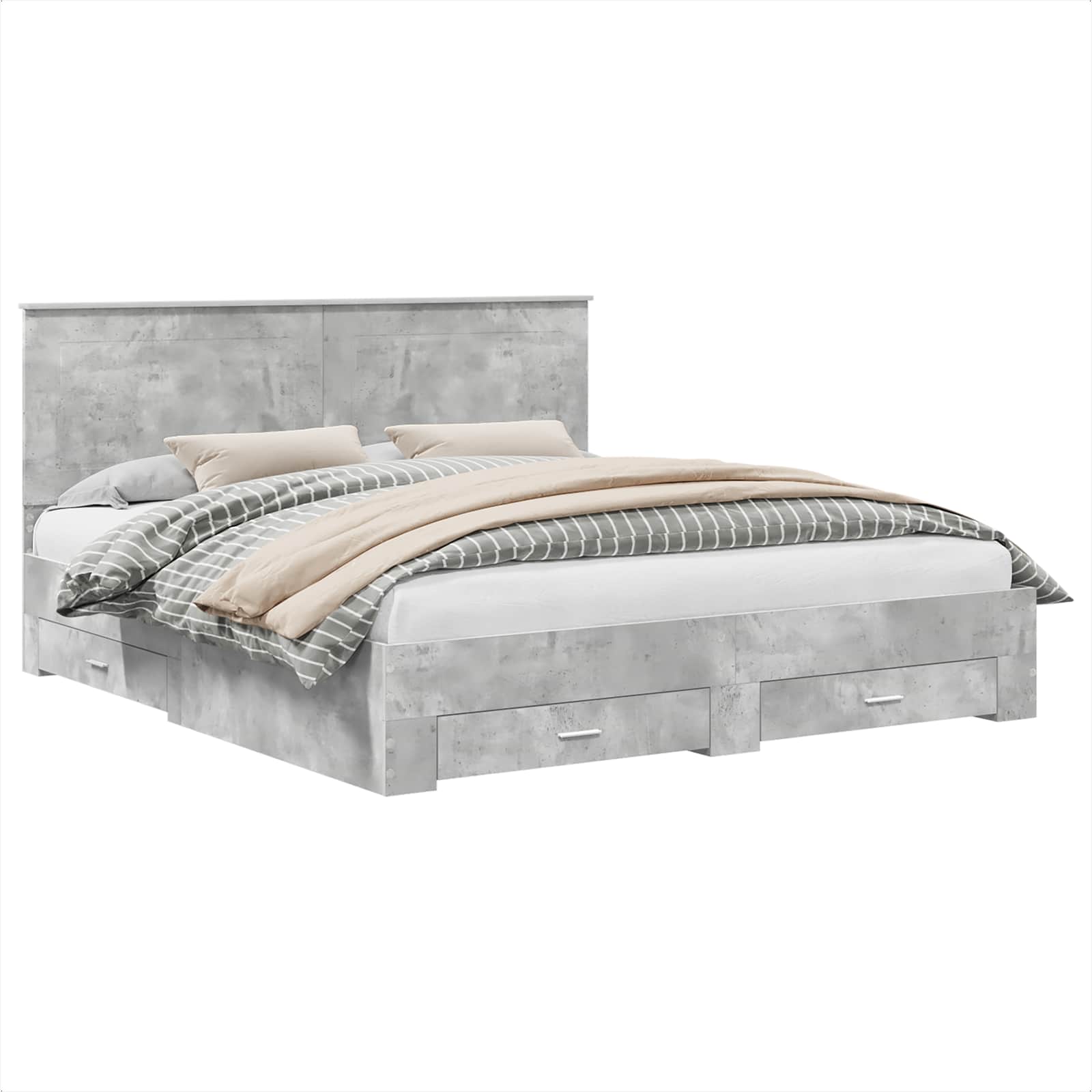 Cadre de lit gris béton 200 x 200 cm panneau de bois - 2