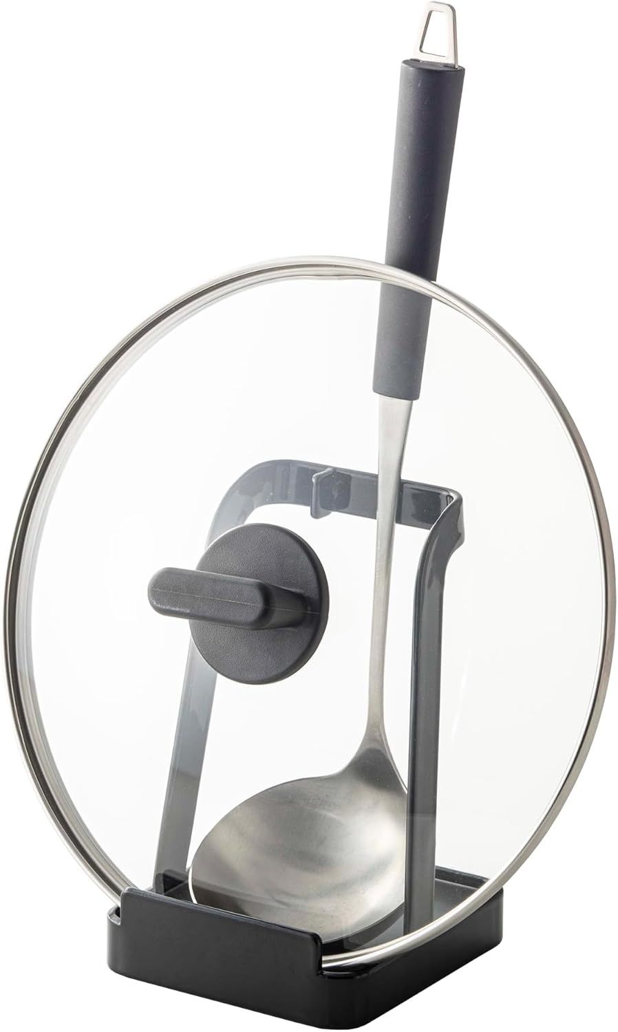 Stojak na chochlę i pokrywkę garnka, 10 x 10 x 15 cm, metalowy, z wyjmowaną tacką ociekową, czarny