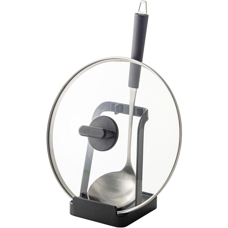 Stojak na chochlę i pokrywkę garnka, 10 x 10 x 15 cm, metalowy, z wyjmowaną tacką ociekową, czarny