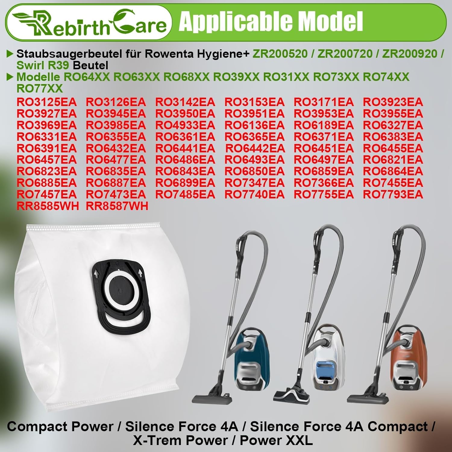 Sacs Aspirateur Rowenta - Lot de 10 Sacs Hygiène, Compatibles Modèles Silence Force, Compact Power et Plus - 2