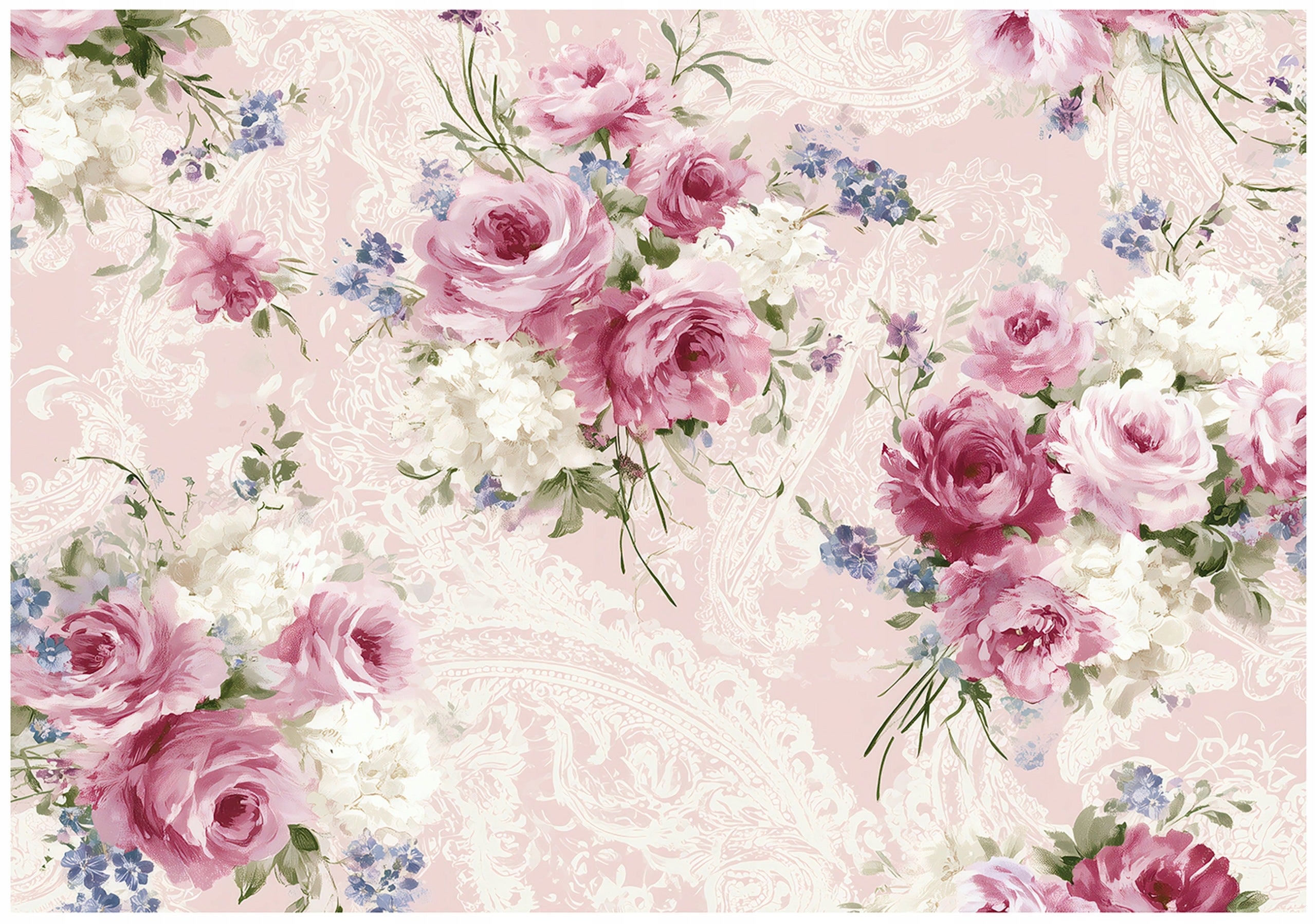 Papier Peint Panoramique Intissé Fleurs Rose Roses - 350x250 cm - Papier Peint Chambre et salon