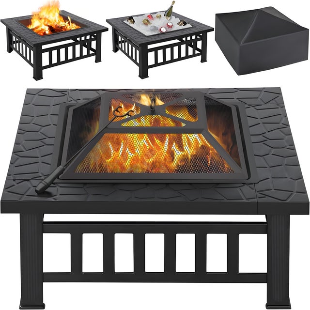 Brasero Extérieur 3 en 1 Carrée Multifonctionnelle 81x81x50cm Yaheetech