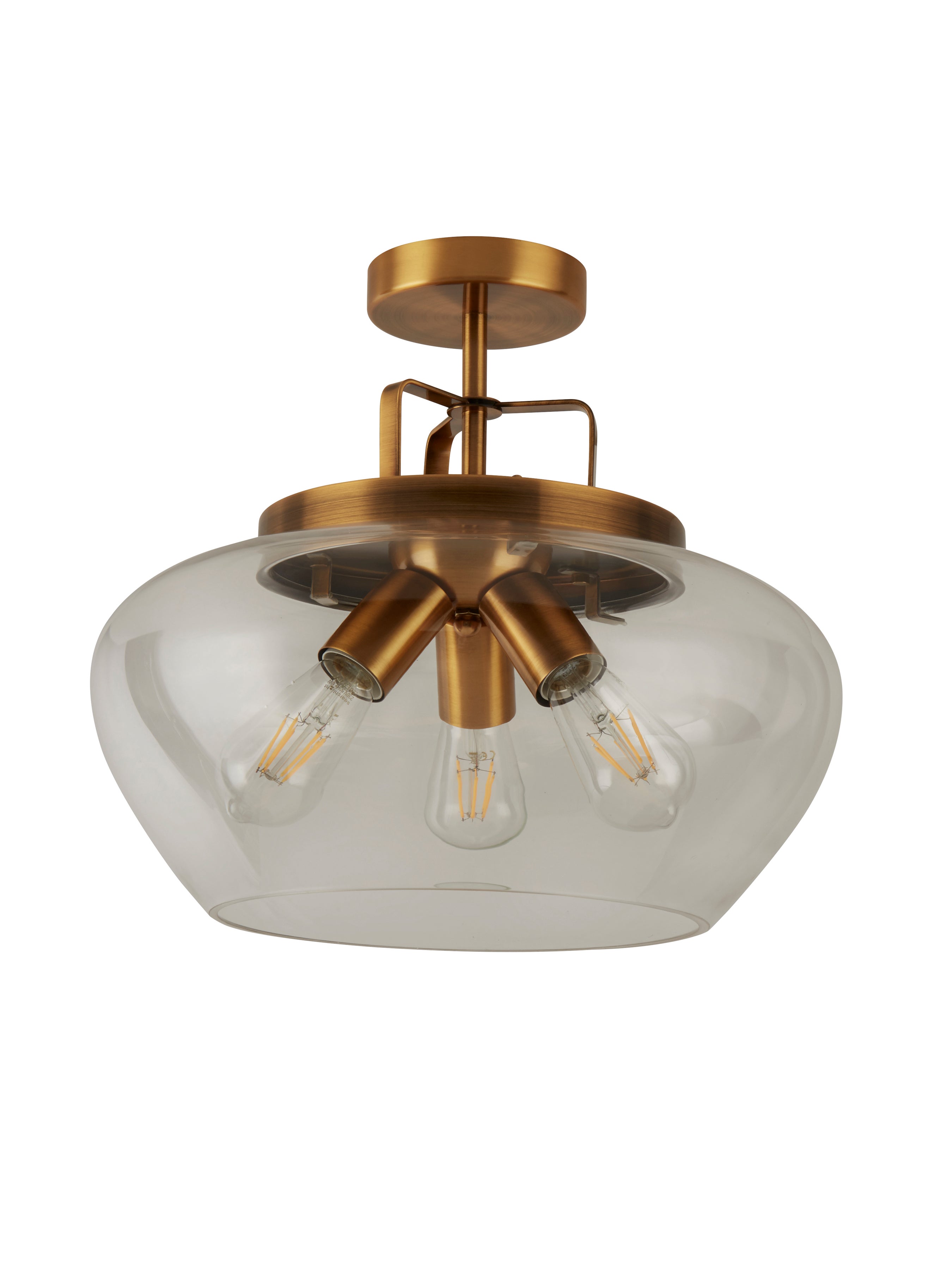 Plafonnier BOULE 3L métal bronze et verre claire E27 3x60w Diam 40cm hauteur 36cm - 2