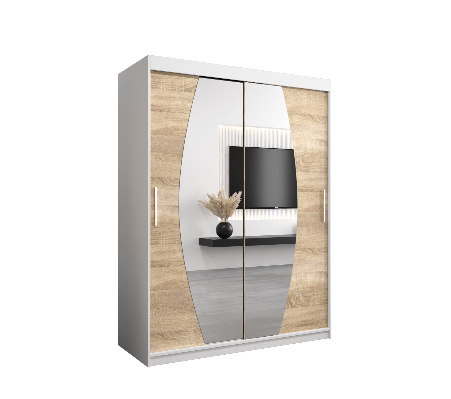 Szafa przesuwna garderoba ELYPSE 150 x 62 x 200 cm Biały + Sonoma - Abiks Meble
