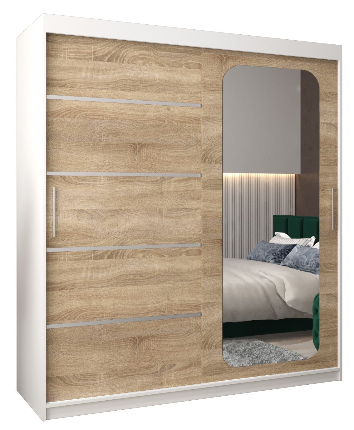 Szafa przesuwna garderoba PROMO V2 180 x 62 x 200 cm Biały + Sonoma - Abiks Meble