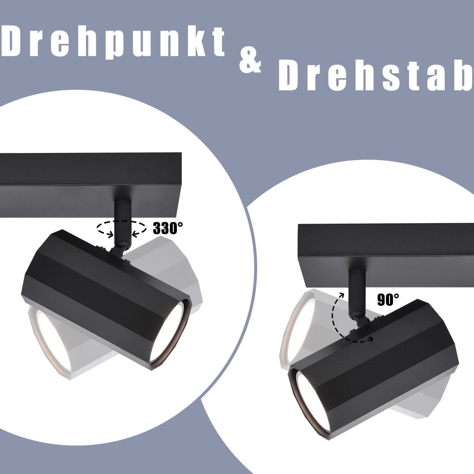 NETTLIFE Plafonnier 3 Spots Métal MAX. 25W GU10 Ampoules Noir Rétro Lampe de Salon Vintage orientable 350° pour cuisine, salle à manger - 4