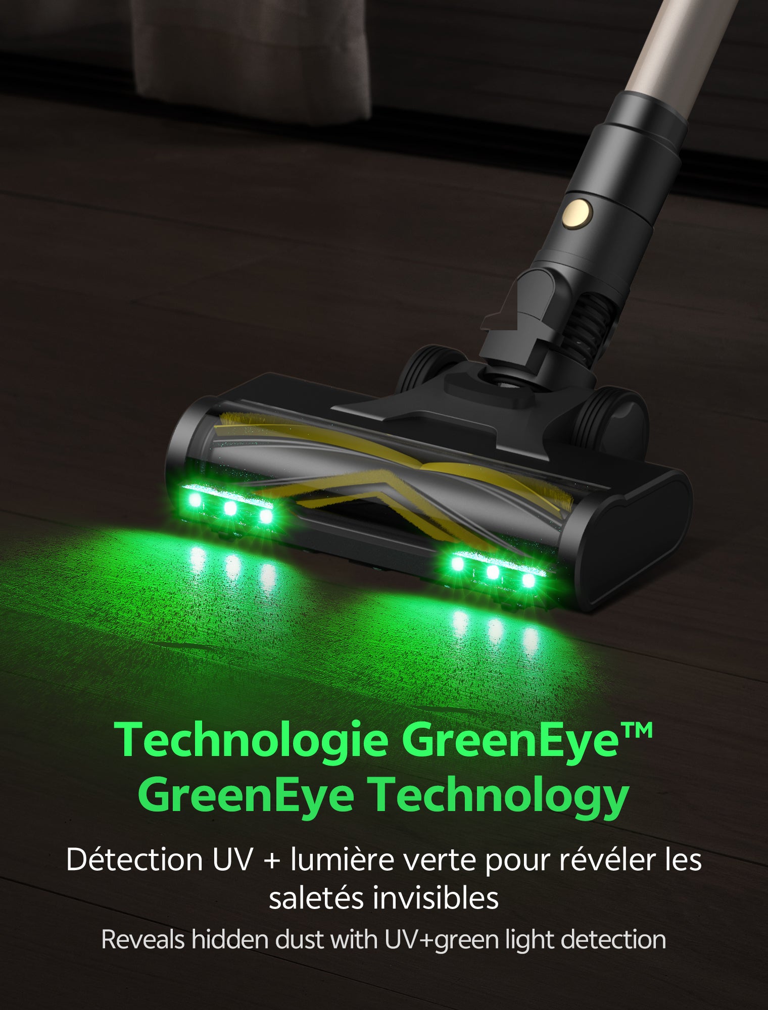 Aspirateur Balai sans Fil, 70min/75KPA, Auto-portant, Greeneye™ Technologie,Tige Télescopique Réglable, Or - 4