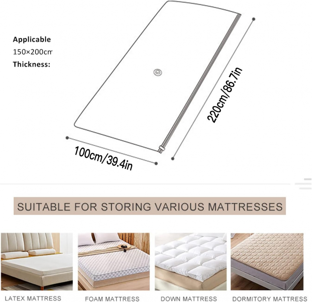 Grand sac de rangement sous vide pour matelas, vêtements, matelas compressé à 80 %, pas besoin de pompe à vide (220 x 100 cm) - 5
