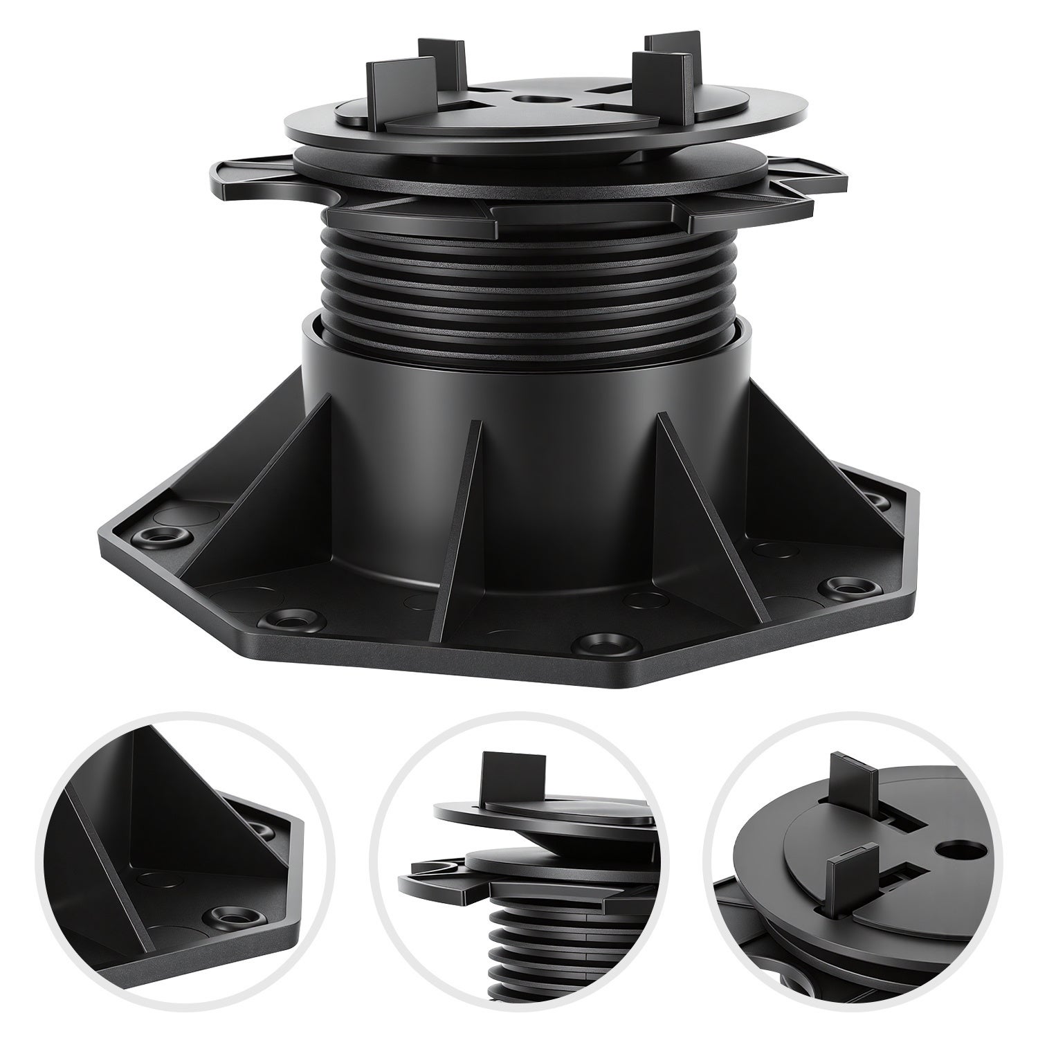 Regulowany wspornik do tarasu pﾅＺty 75-145 mm nachylenie 0-5% PP czarny 100 sztuk