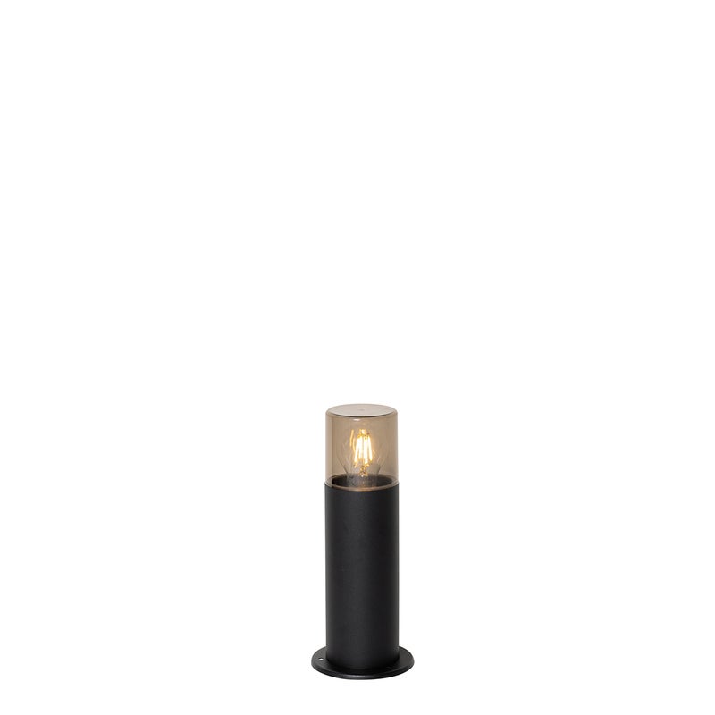 Stojąca lampa zewnętrzna czarna z kloszem w kolorze dymionym 30 cm IP44 - Odense