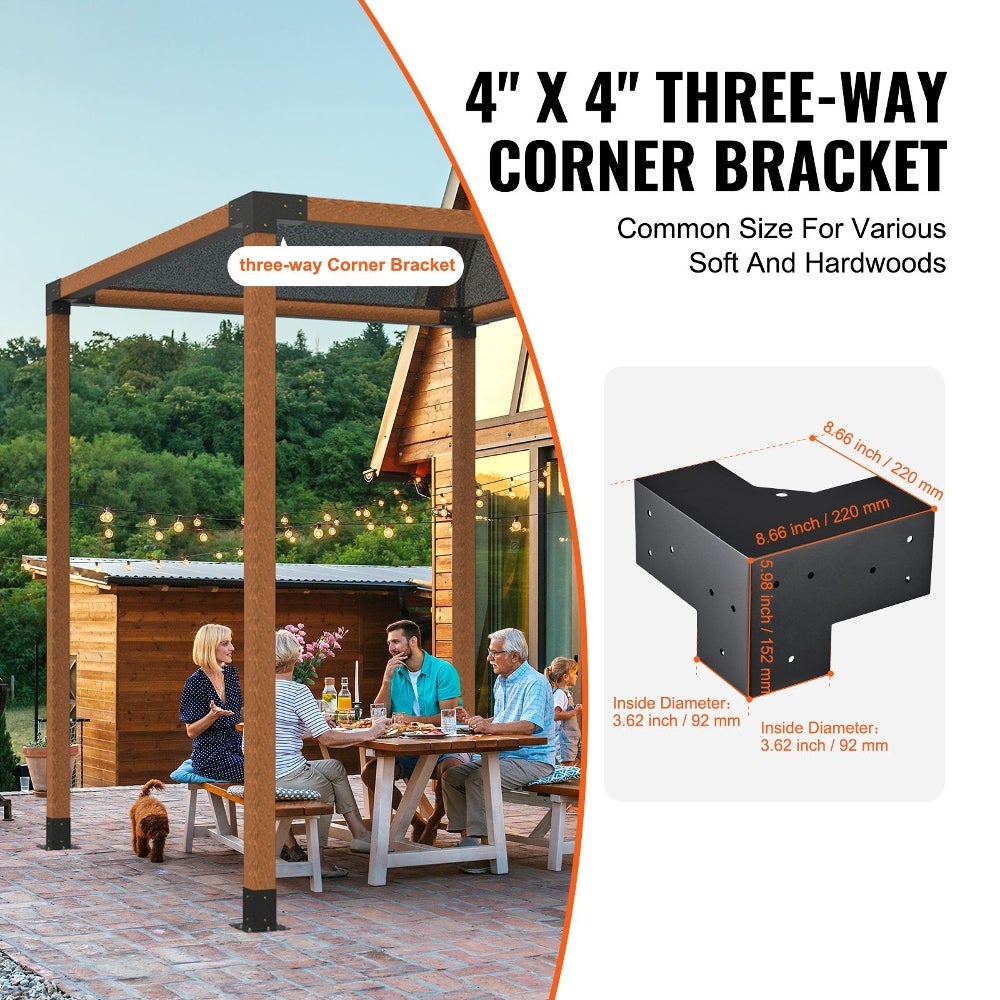Kit Support Pergola 10x10 cm Noir 4 Pièces Support d'Angle 3 Voies Base ...