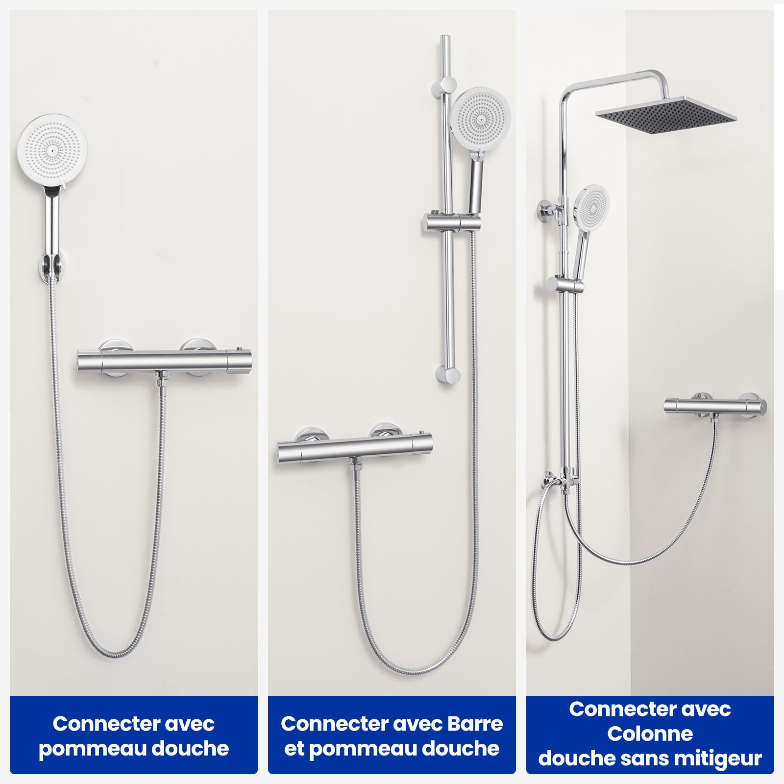 Mitigeur Thermostatique Douche Chromé,Murale Robinet Thermostatique Douche avec Bouton Sécurisé à 38°C Anti-brûlure ,Mitigeur Douche - 5