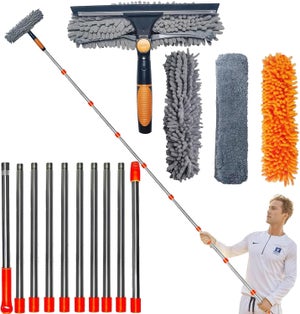 Raschietto per Vetri 2 in 1, Kit Pulizia Vetri con Asta