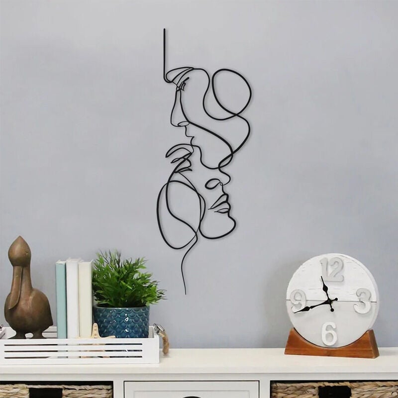 noir 30*10cm，Nordique visage Art Silhouette métal véritable amour mur Art décoration - 4